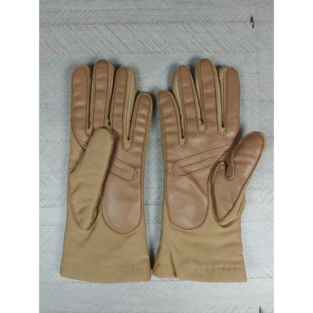 Vintage Sheer Energy Leggs Gloves Beige Driving Red Fleece Lining Size Large
